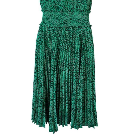 Nanette Lepore Shamrock Green Animal Print Pleated Sleeveless A Line Dress - Picture 13 of 16